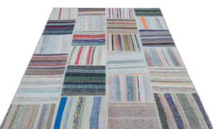 Striped Over Dyed Kilim Patchwork Unique Rug 5'3'' x 7'5'' ft 160 x 225 cm