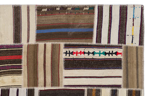 Striped Over Dyed Kilim Patchwork Unique Rug 5'3'' x 7'7'' ft 160 x 230 cm