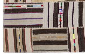 Striped Over Dyed Kilim Patchwork Unique Rug 5'3'' x 7'7'' ft 160 x 230 cm