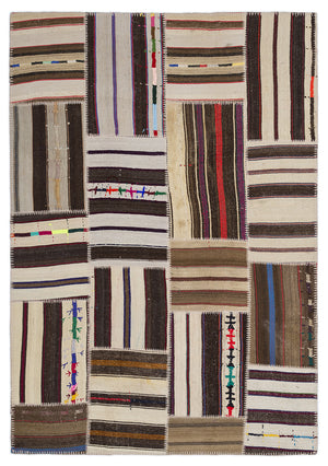 Striped Over Dyed Kilim Patchwork Unique Rug 5'3'' x 7'7'' ft 160 x 230 cm