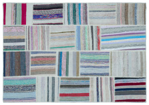 Striped Over Dyed Kilim Patchwork Unique Rug 5'3'' x 7'7'' ft 160 x 230 cm