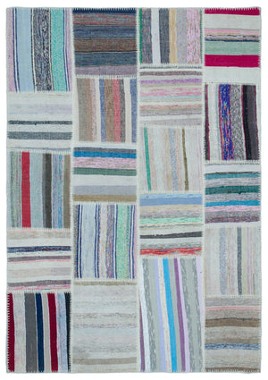 Striped Over Dyed Kilim Patchwork Unique Rug 5'3'' x 7'7'' ft 160 x 230 cm