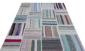 Striped Over Dyed Kilim Patchwork Unique Rug 5'3'' x 7'7'' ft 160 x 230 cm