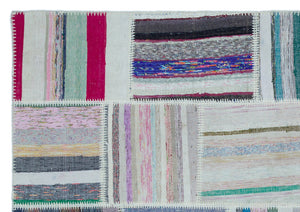Striped Over Dyed Kilim Patchwork Unique Rug 5'3'' x 7'7'' ft 160 x 230 cm