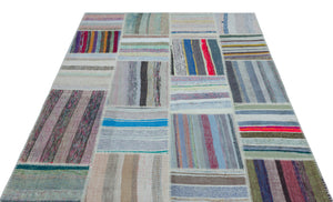 Striped Over Dyed Kilim Patchwork Unique Rug 5'3'' x 7'7'' ft 160 x 230 cm