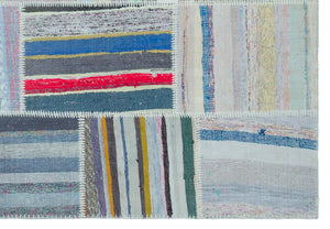 Striped Over Dyed Kilim Patchwork Unique Rug 5'3'' x 7'7'' ft 160 x 230 cm