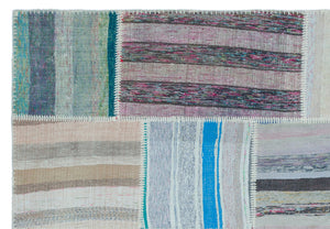 Striped Over Dyed Kilim Patchwork Unique Rug 5'3'' x 7'7'' ft 160 x 230 cm