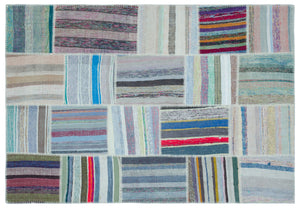 Striped Over Dyed Kilim Patchwork Unique Rug 5'3'' x 7'7'' ft 160 x 230 cm