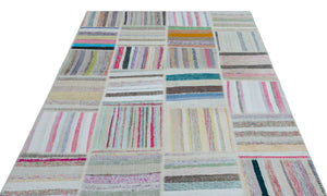 Striped Over Dyed Kilim Patchwork Unique Rug 5'3'' x 7'7'' ft 160 x 230 cm