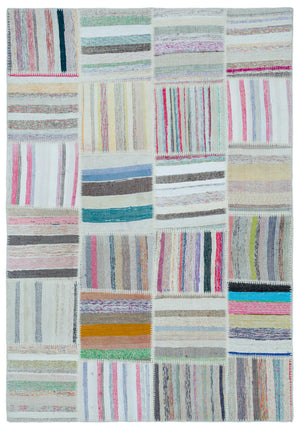 Striped Over Dyed Kilim Patchwork Unique Rug 5'3'' x 7'7'' ft 160 x 230 cm