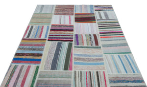 Striped Over Dyed Kilim Patchwork Unique Rug 5'3'' x 7'5'' ft 160 x 227 cm