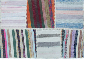 Striped Over Dyed Kilim Patchwork Unique Rug 5'3'' x 7'5'' ft 160 x 227 cm