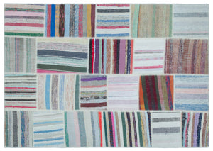 Striped Over Dyed Kilim Patchwork Unique Rug 5'3'' x 7'5'' ft 160 x 227 cm