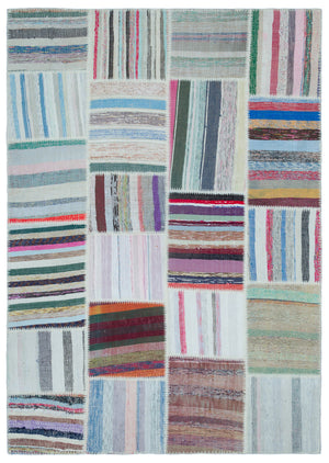 Striped Over Dyed Kilim Patchwork Unique Rug 5'3'' x 7'5'' ft 160 x 227 cm