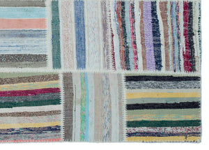 Striped Over Dyed Kilim Patchwork Unique Rug 5'3'' x 7'4'' ft 160 x 224 cm
