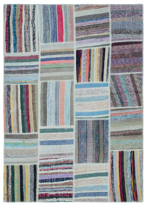 Striped Over Dyed Kilim Patchwork Unique Rug 5'3'' x 7'4'' ft 160 x 224 cm
