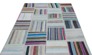 Striped Over Dyed Kilim Patchwork Unique Rug 5'3'' x 7'4'' ft 160 x 223 cm