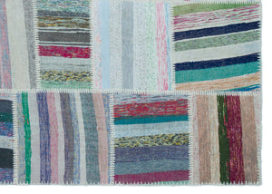 Striped Over Dyed Kilim Patchwork Unique Rug 5'3'' x 7'4'' ft 160 x 223 cm