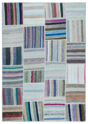 Striped Over Dyed Kilim Patchwork Unique Rug 5'3'' x 7'4'' ft 160 x 223 cm