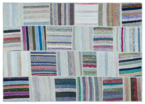 Striped Over Dyed Kilim Patchwork Unique Rug 5'3'' x 7'4'' ft 160 x 223 cm