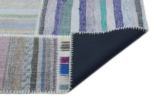 Striped Over Dyed Kilim Patchwork Unique Rug 5'3'' x 7'7'' ft 160 x 230 cm