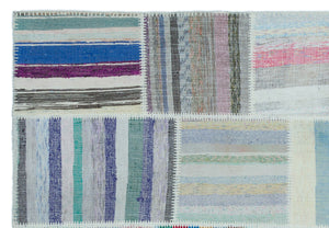 Striped Over Dyed Kilim Patchwork Unique Rug 5'3'' x 7'7'' ft 160 x 230 cm