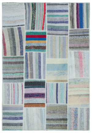Striped Over Dyed Kilim Patchwork Unique Rug 5'3'' x 7'7'' ft 160 x 230 cm