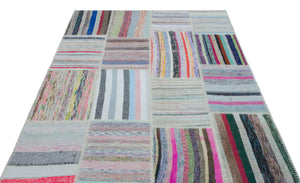 Striped Over Dyed Kilim Patchwork Unique Rug 5'3'' x 7'5'' ft 160 x 225 cm