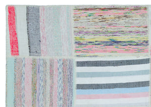 Striped Over Dyed Kilim Patchwork Unique Rug 5'3'' x 7'5'' ft 160 x 225 cm
