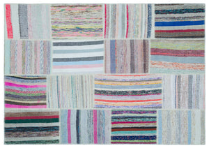 Striped Over Dyed Kilim Patchwork Unique Rug 5'3'' x 7'5'' ft 160 x 225 cm