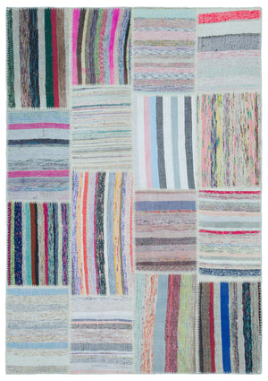 Striped Over Dyed Kilim Patchwork Unique Rug 5'3'' x 7'5'' ft 160 x 225 cm