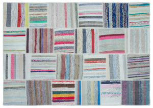 Striped Over Dyed Kilim Patchwork Unique Rug 5'3'' x 7'7'' ft 160 x 230 cm