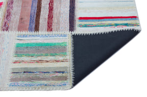 Striped Over Dyed Kilim Patchwork Unique Rug 5'3'' x 7'7'' ft 160 x 230 cm