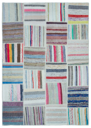 Striped Over Dyed Kilim Patchwork Unique Rug 5'3'' x 7'7'' ft 160 x 230 cm