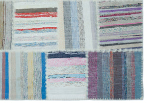 Striped Over Dyed Kilim Patchwork Unique Rug 5'3'' x 7'7'' ft 160 x 230 cm