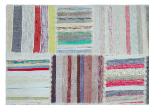 Striped Over Dyed Kilim Patchwork Unique Rug 5'3'' x 7'7'' ft 160 x 230 cm