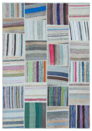 Striped Over Dyed Kilim Patchwork Unique Rug 5'3'' x 7'7'' ft 160 x 230 cm