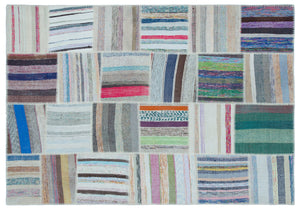 Striped Over Dyed Kilim Patchwork Unique Rug 5'3'' x 7'7'' ft 160 x 230 cm