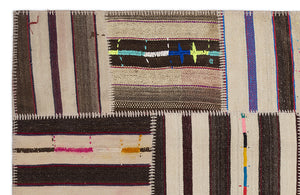 Striped Over Dyed Kilim Patchwork Unique Rug 5'3'' x 7'7'' ft 160 x 230 cm