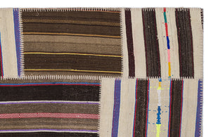 Striped Over Dyed Kilim Patchwork Unique Rug 5'3'' x 7'7'' ft 160 x 230 cm