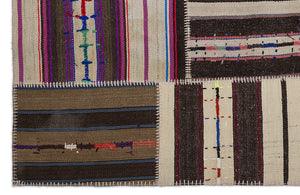 Striped Over Dyed Kilim Patchwork Unique Rug 5'3'' x 7'7'' ft 160 x 230 cm