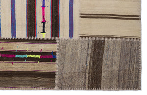Striped Over Dyed Kilim Patchwork Unique Rug 5'3'' x 7'7'' ft 160 x 230 cm