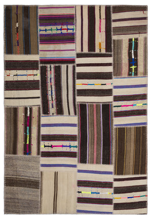 Striped Over Dyed Kilim Patchwork Unique Rug 5'3'' x 7'7'' ft 160 x 230 cm