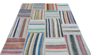Striped Over Dyed Kilim Patchwork Unique Rug 5'3'' x 7'5'' ft 160 x 225 cm