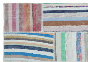 Striped Over Dyed Kilim Patchwork Unique Rug 5'3'' x 7'5'' ft 160 x 225 cm