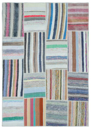 Striped Over Dyed Kilim Patchwork Unique Rug 5'3'' x 7'5'' ft 160 x 225 cm