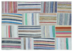 Striped Over Dyed Kilim Patchwork Unique Rug 5'3'' x 7'5'' ft 160 x 225 cm