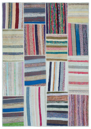 Striped Over Dyed Kilim Patchwork Unique Rug 5'3'' x 7'5'' ft 160 x 225 cm