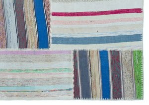 Striped Over Dyed Kilim Patchwork Unique Rug 5'3'' x 7'5'' ft 160 x 225 cm