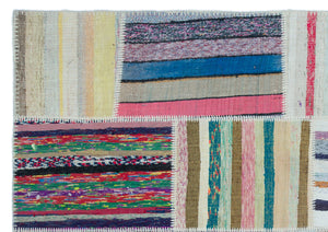 Striped Over Dyed Kilim Patchwork Unique Rug 5'3'' x 7'5'' ft 160 x 225 cm